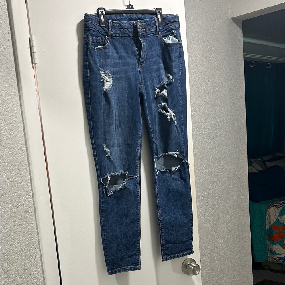 Blue Spice Ripped Skinny Jeans - Dark Blue